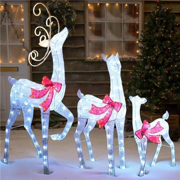 3-Piece Large Reindeer Family 3D Lighted Xmas 459LED Waterproof